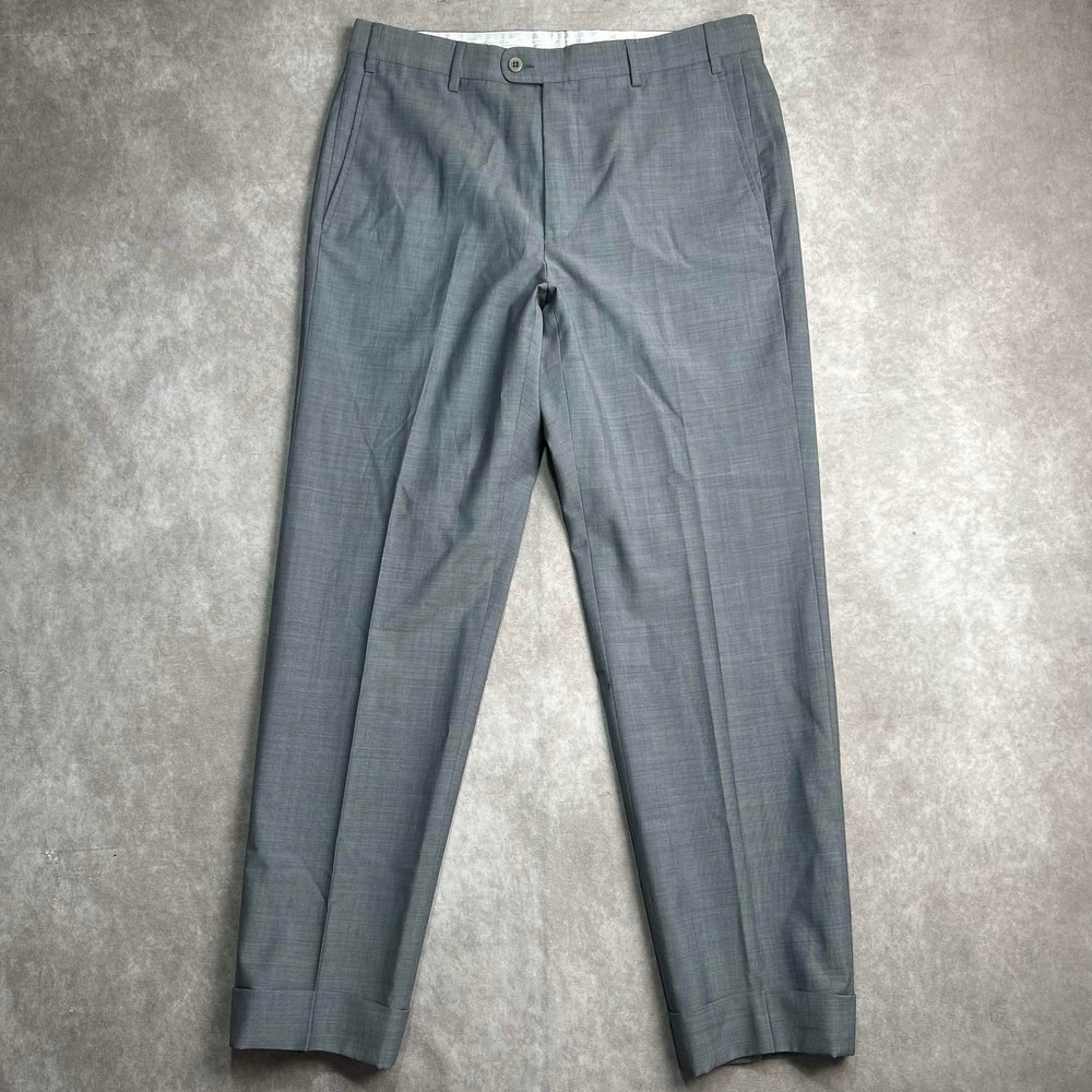 Zanella Todd Mens Grey 100% Virgin Wool Flat Front Cuffed Dress Pants Size 34x30
